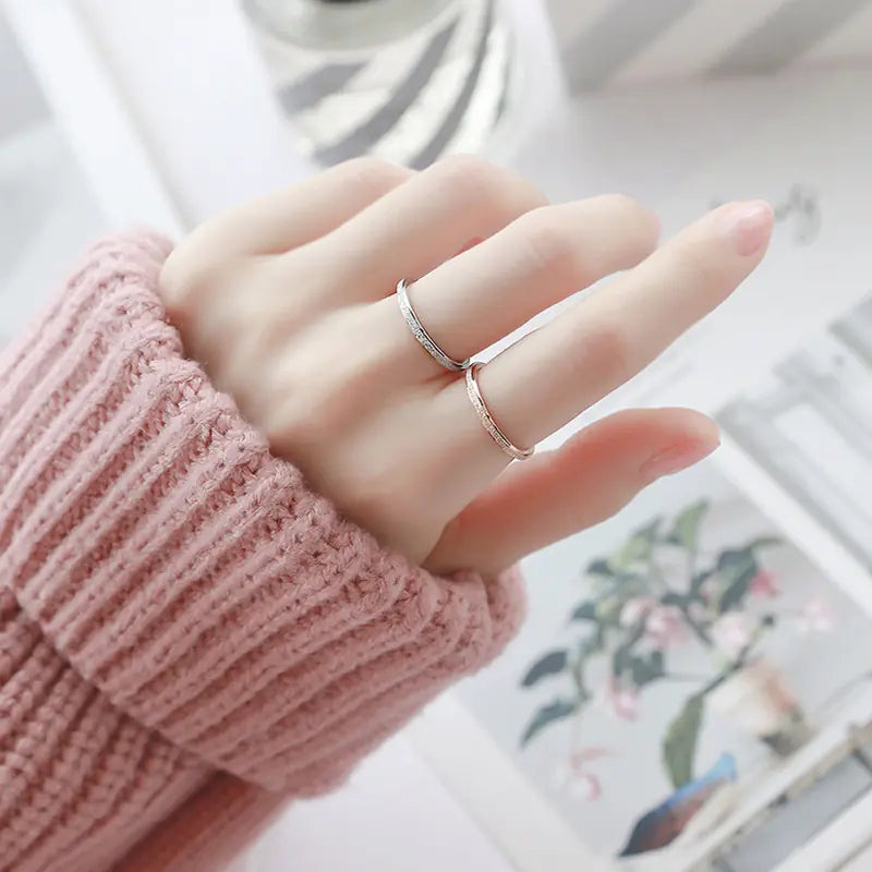 Simple Frosted Stainless Steel Ring for Women