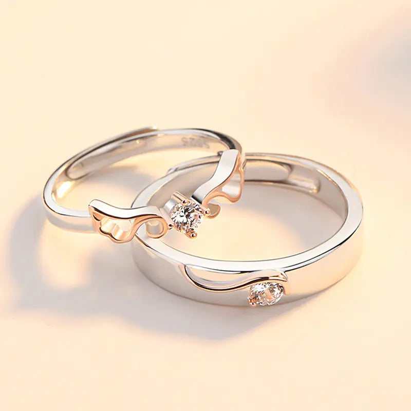 Couple Rings Open Design S925 Silver Angel Wings