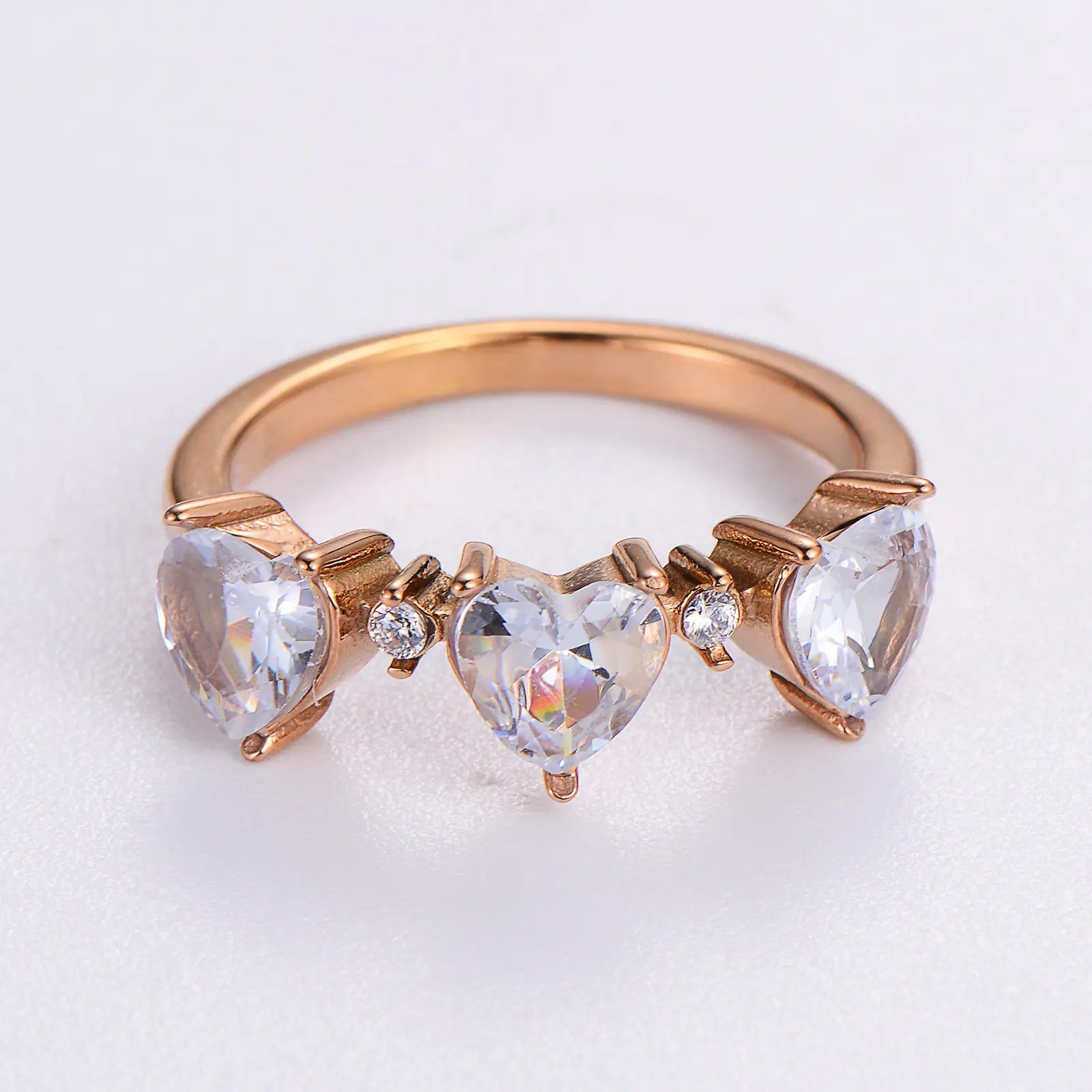 Stainless Steel Heart Ring with Zircon for Women