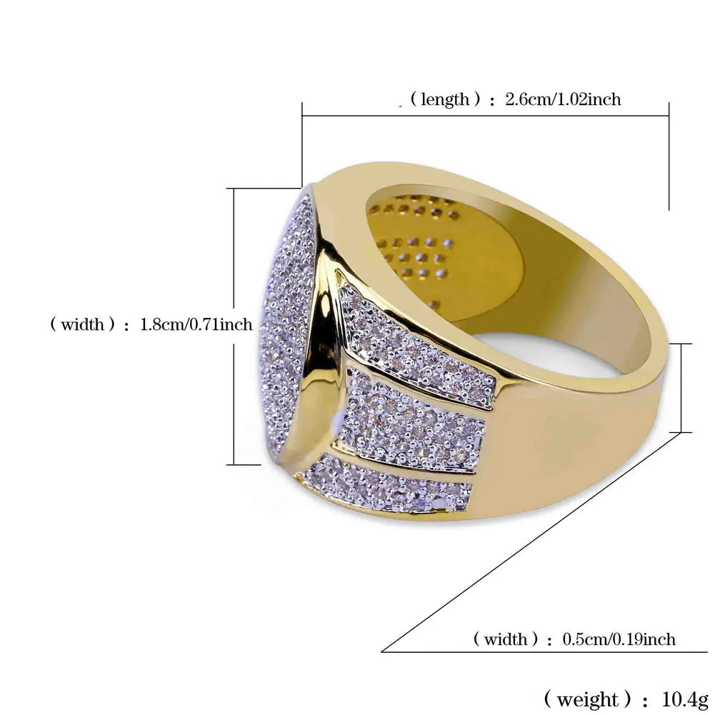 18K Gold Plated Hip Hop Ring with Zircon Stones