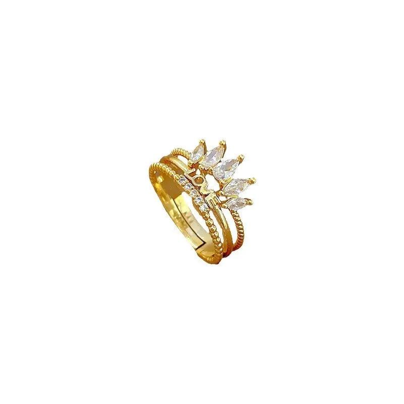 Geometric Design Gold-Plated Diamond Ring for Women
