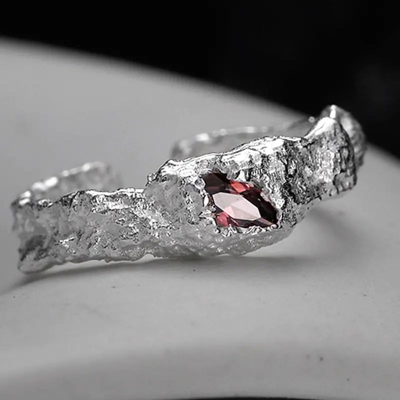 Damaged Texture Sterling Silver Ring for Women
