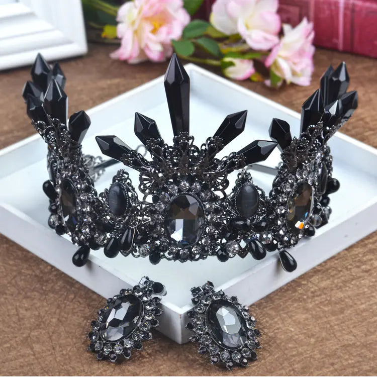 Baroque Bridal Crown with Large Crystal Set for Weddings