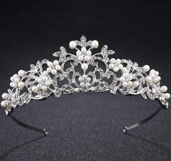 Princess Crown Headpiece with Pearl and Rhinestone Accents