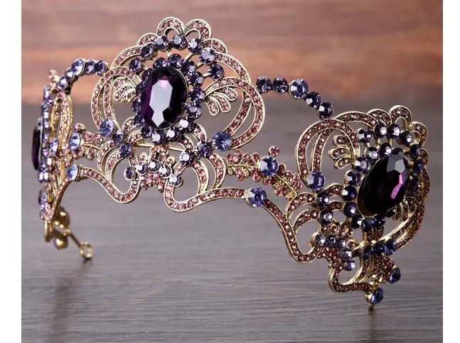Purple Rhinestone Crystal Crown Headband for Brides