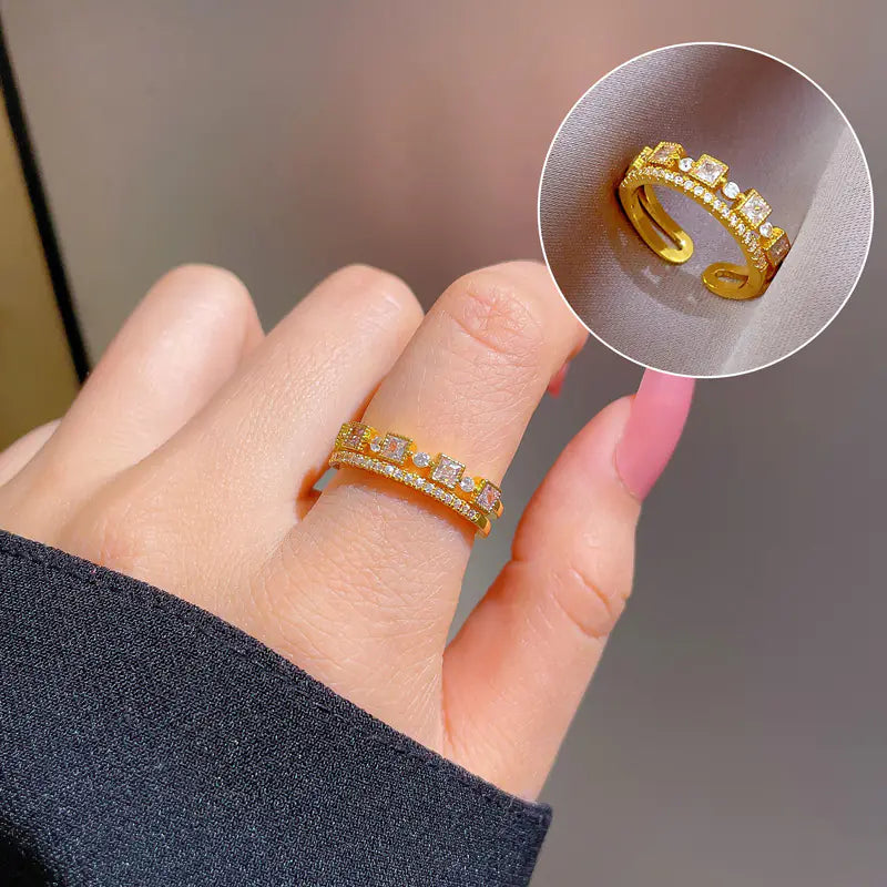 Geometric Design Gold-Plated Diamond Ring for Women