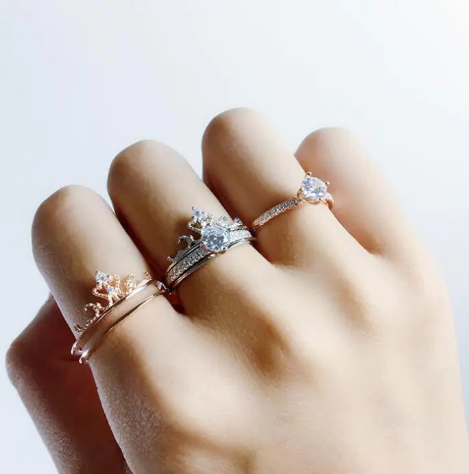 Crown Ring Double Layer, Two-in-One Zirconia Jewelry