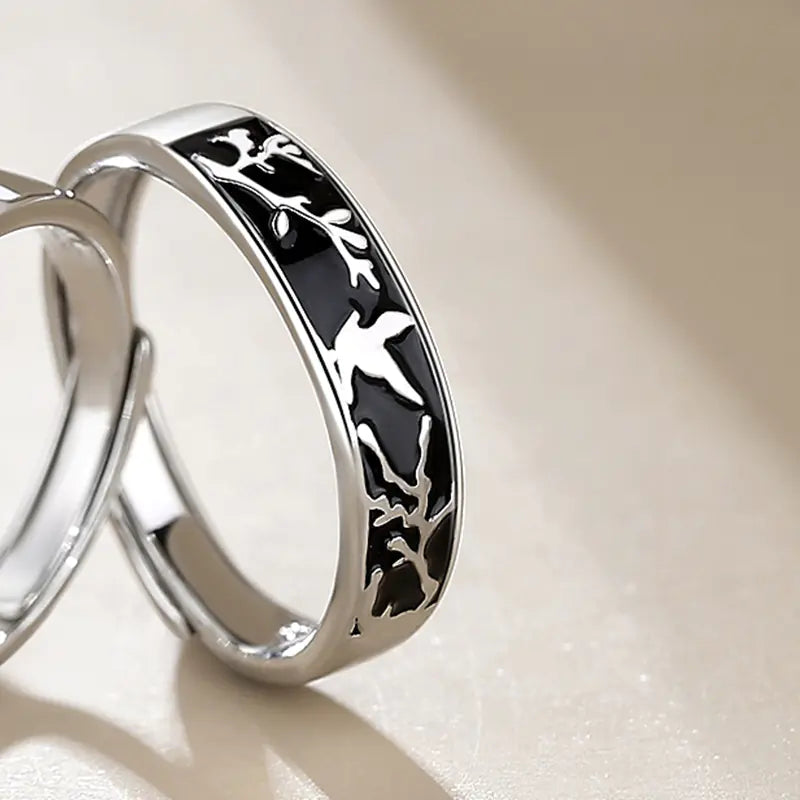 Bird and Fish Couple Retro Niche Rings (Pair)