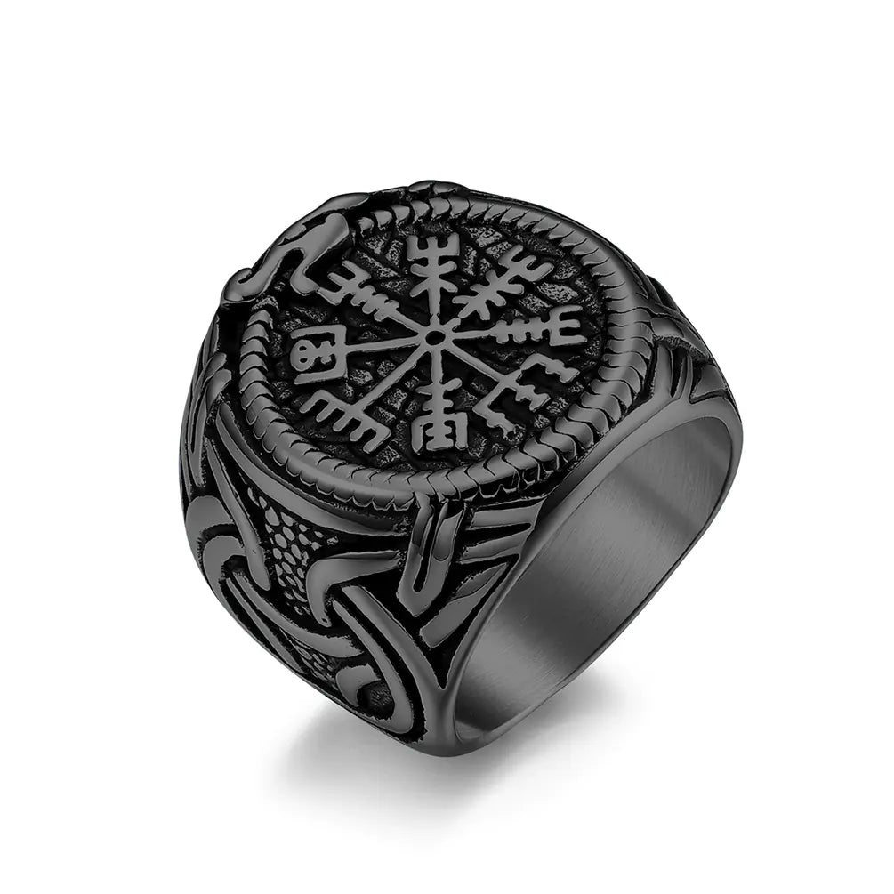Vintage Nordic Viking Rune Titanium Steel Ring for Men
