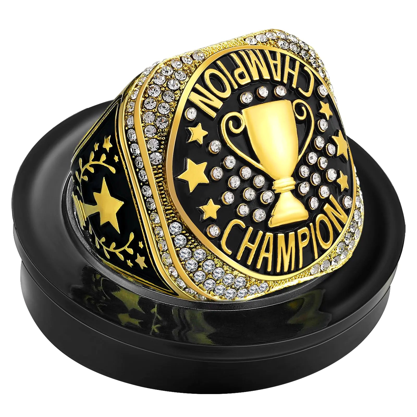 Highergo Championship Rings with Display Stand and Neck Chain Size 11 Football Soccer Basketball Volleyball Champion Rings Trophy Rings Sport Award Gift for Winner Tournament Award Gift(Champion)