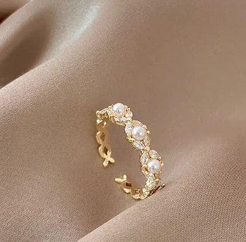Elegant Gold Pearl and Zircon Ring for Women