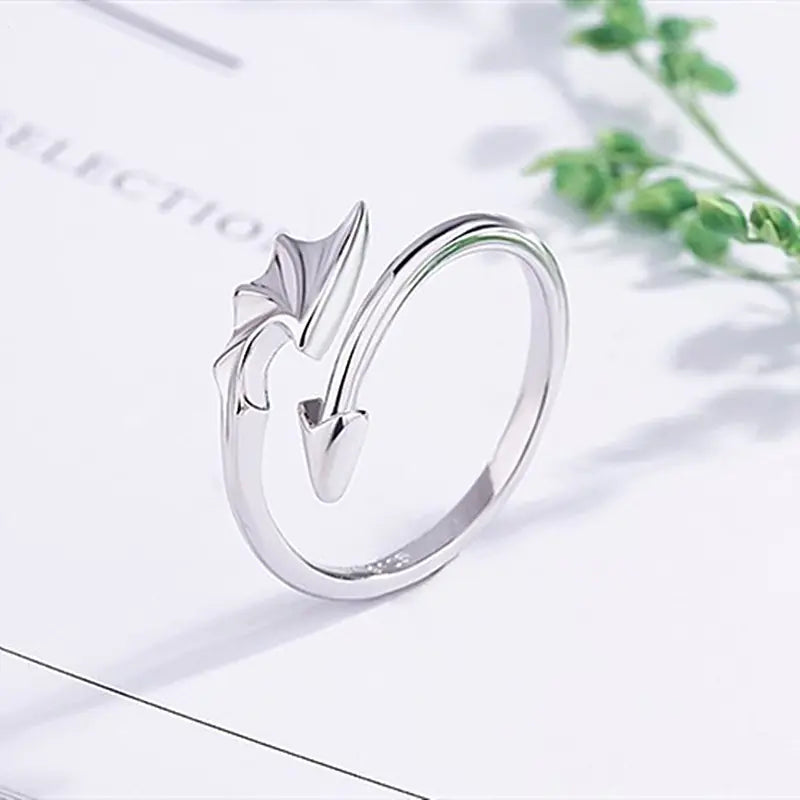 S925 Silver Angel Demon Wings Couple Rings (Adjustable)