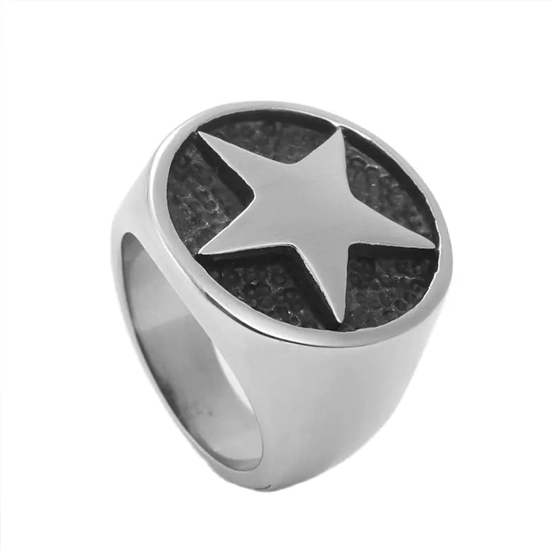 Titanium Steel Vintage Star Ring for Men