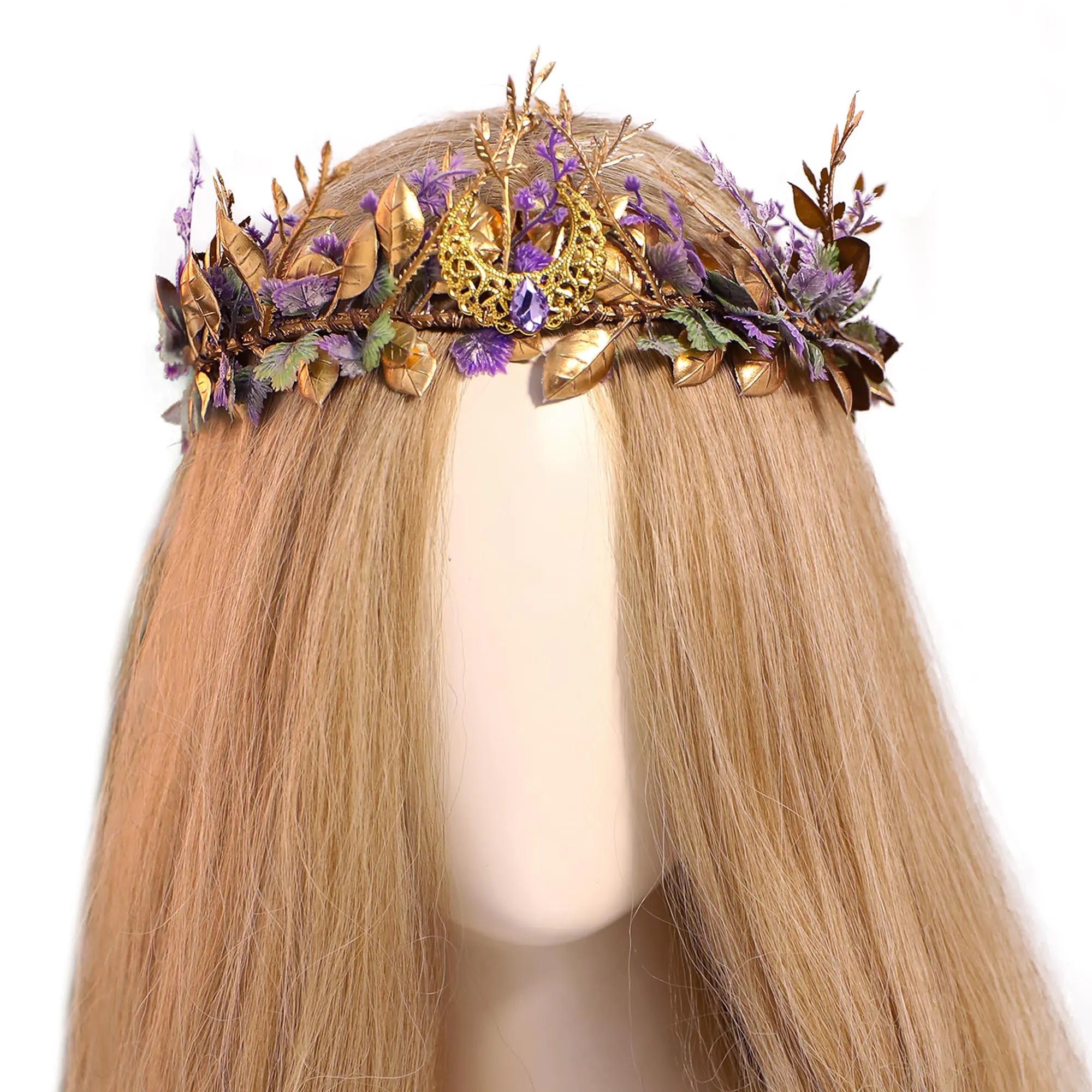 MOSTORY Woodland Flower Fairy Crown - Renaissance Elf Floral Headpiece Medieval Forest Leaf Circlet for Women Cosplay Halloween Princess Fantasy Aesthetic