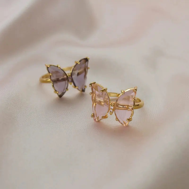 Fashion Gold-Plated Crystal Butterfly Ring for Women