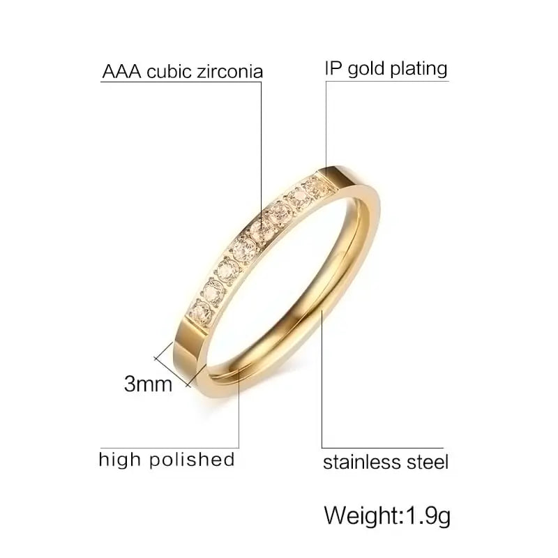 3MM Stainless Steel Zircon Ring for Women