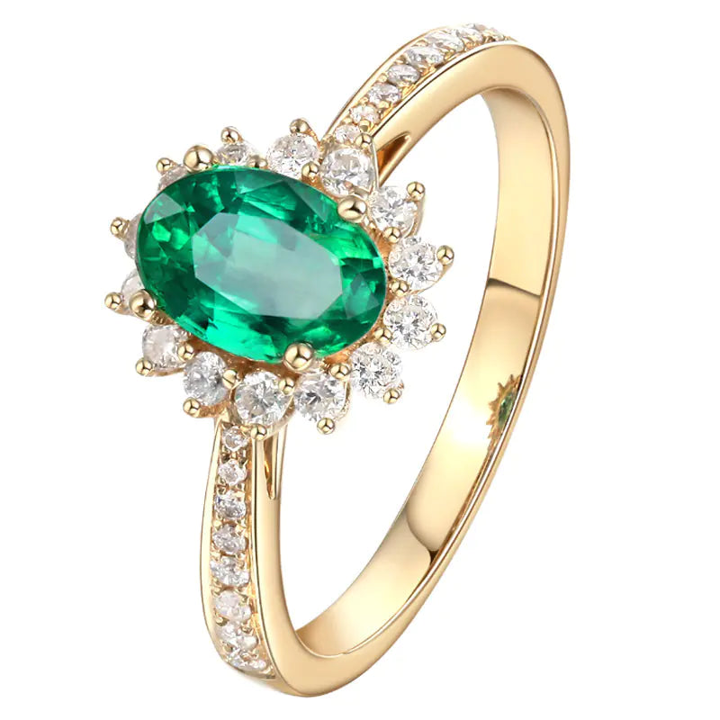 18K Gold-Plated Emerald Ring for Women