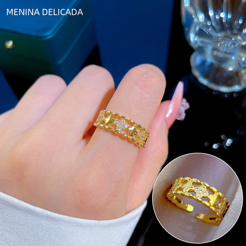 Geometric Design Gold-Plated Diamond Ring for Women