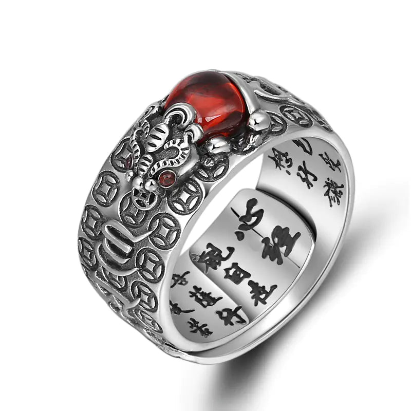 925 Silver Fashion Ring for Men with Six-Character Mantra