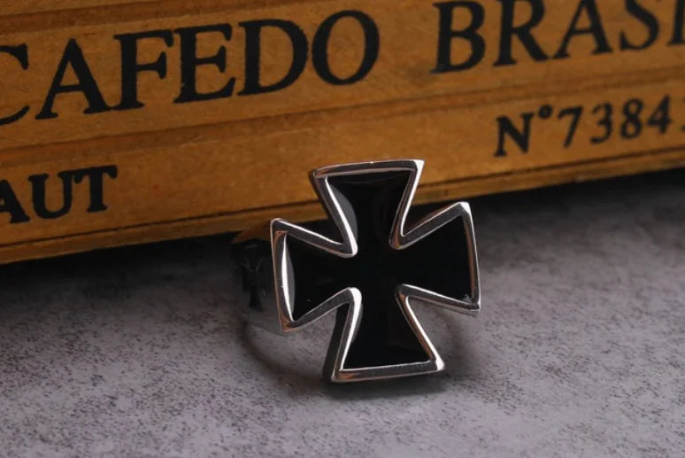 Exaggerated Cross Ring for Men - Vintage Titanium Steel