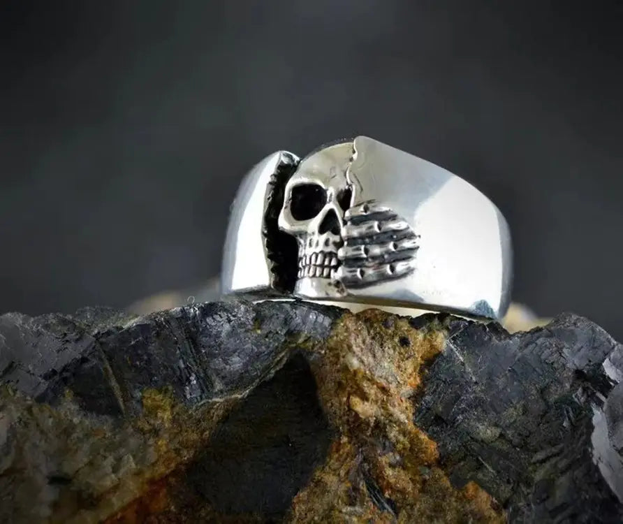 Men's Zinc Alloy Skull Ring with Punk Style Design