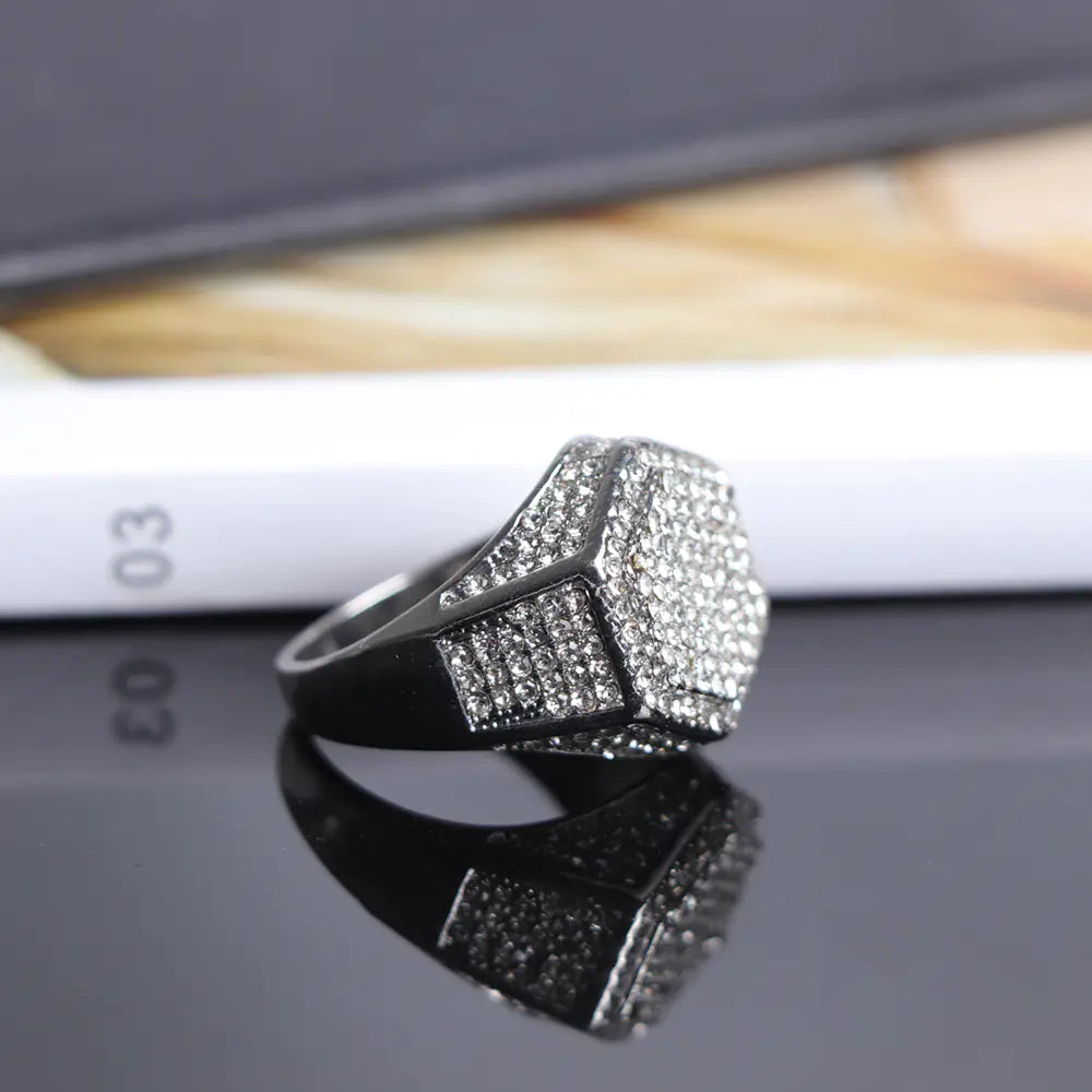 Hexagon Men's Ring with Zirconia Inlay (Hip Hop Style)