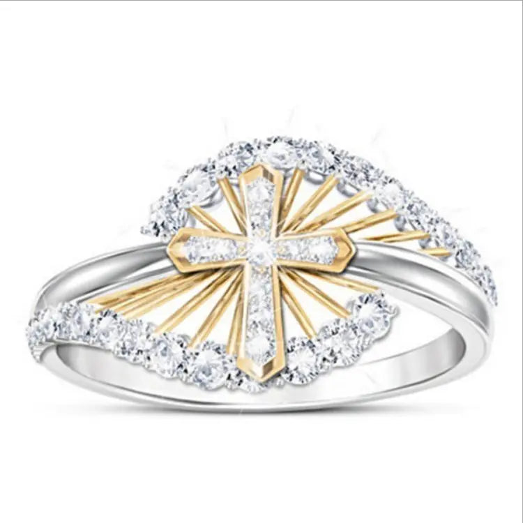 Fashion Two-Tone Diamond Cross Ring for Women