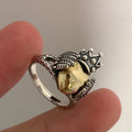 Gold and Silver Retro Crown Wings Feather Ring