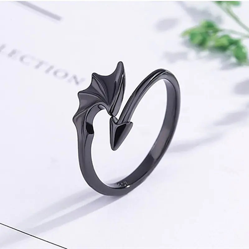 S925 Silver Angel Demon Wings Couple Rings (Adjustable)