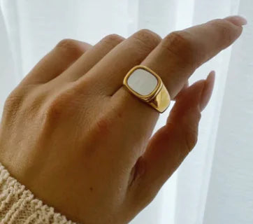 18K Gold Plated  Square Shell Ring
