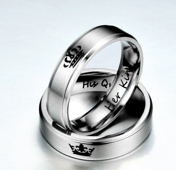 Stainless Steel Couple Rings - His King Her Queen Crown