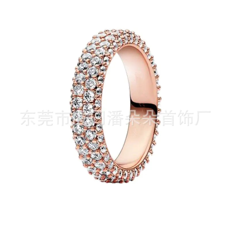 Rose Gold Plated Double Row Diamond Ring for Women