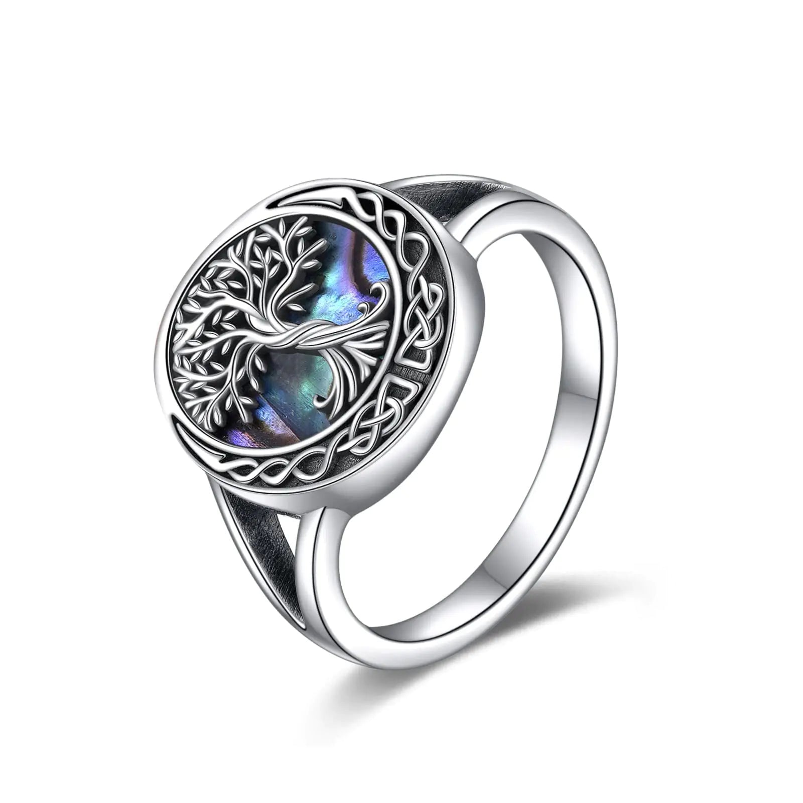 ONEFINITY Tree of Life Rings Sterling Silver Celtic Knot Tree of Life Rings Family Tree Jewelry Gifts for Women (Abalone shell 8)