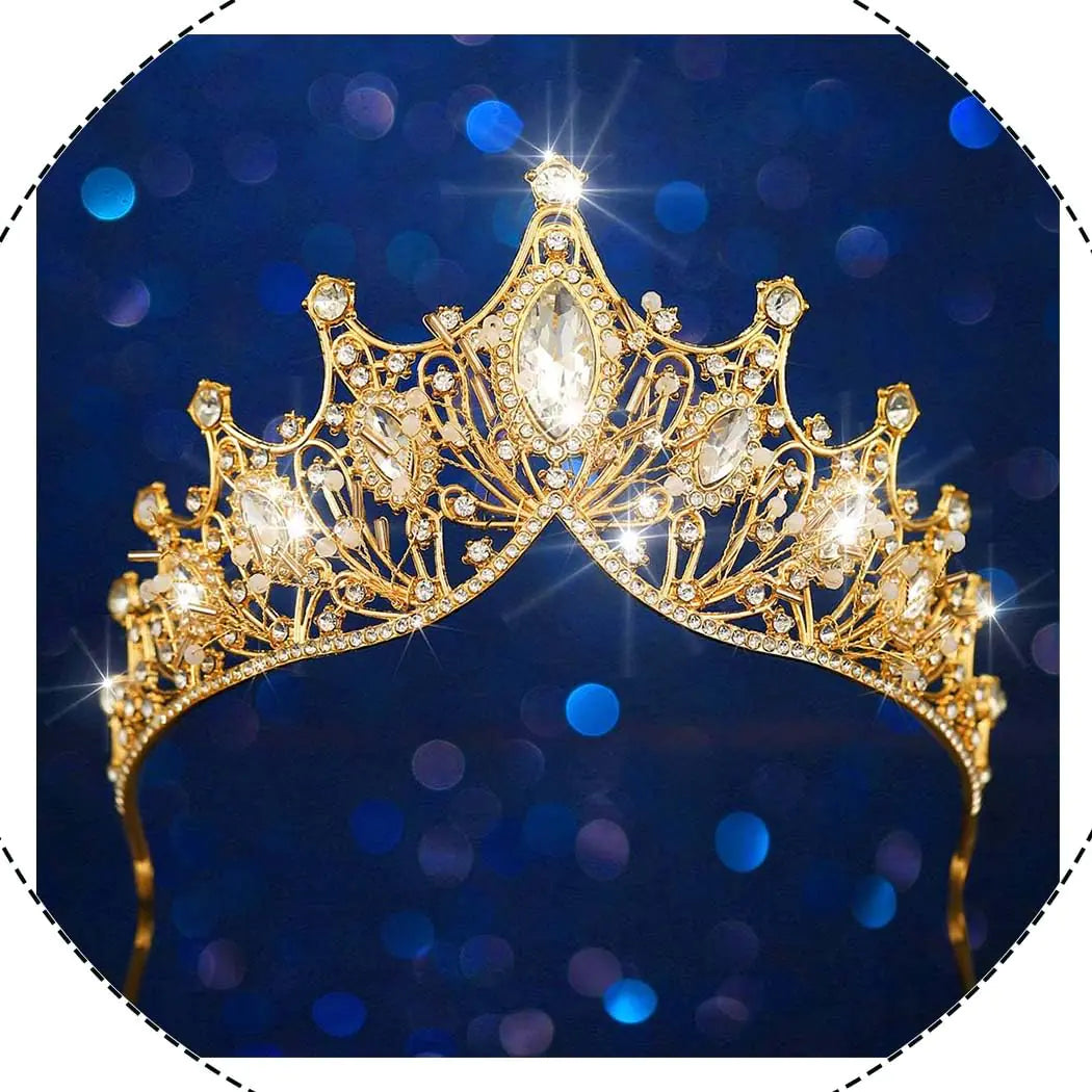 Funyrich Baroque Gold Crowns and Tiaras Rhinestone Bride Wedding Queen Crown Crystal Tiara for Women