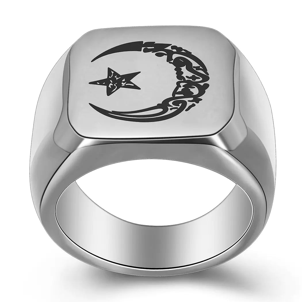 Retro Titanium Steel Moon Star Sun Ring for Men