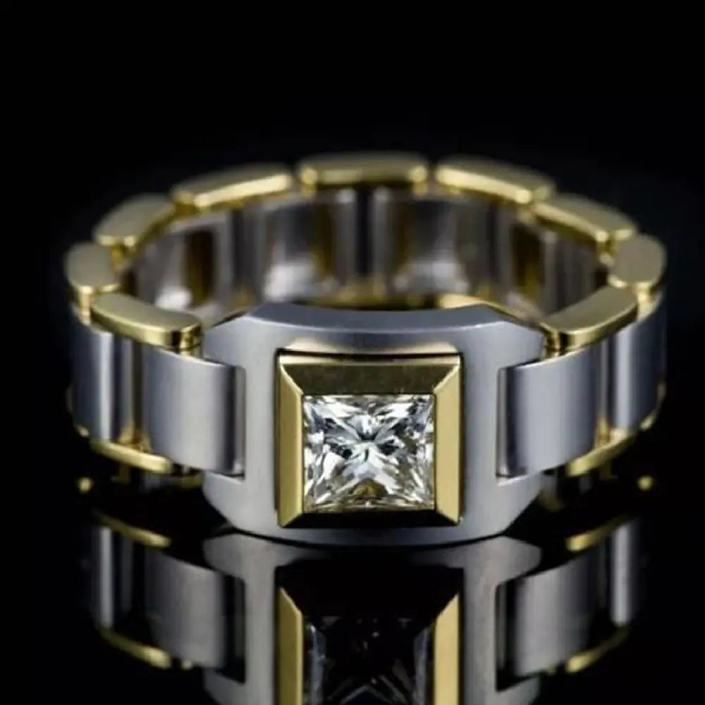 Two-tone Plated Inlaid Zircon Ring - European Style