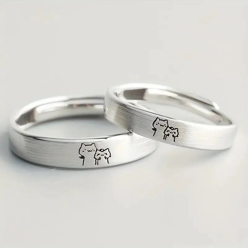 Cute Kitten Adjustable Couple Rings for Teens