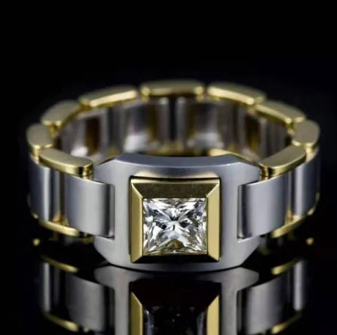 Two-tone Plated Inlaid Zircon Ring - European Style