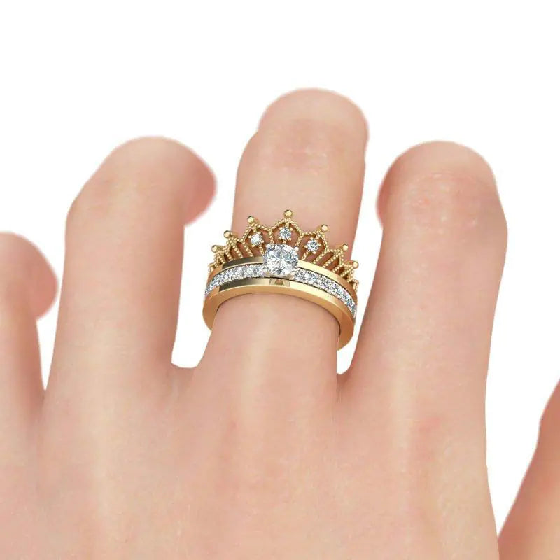 New Minimalist Split Crown Women's Ring Set with Zircon