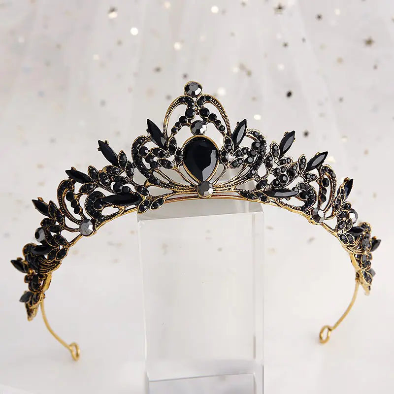Baroque Vintage Black Luxury Bridal Crown Headpiece