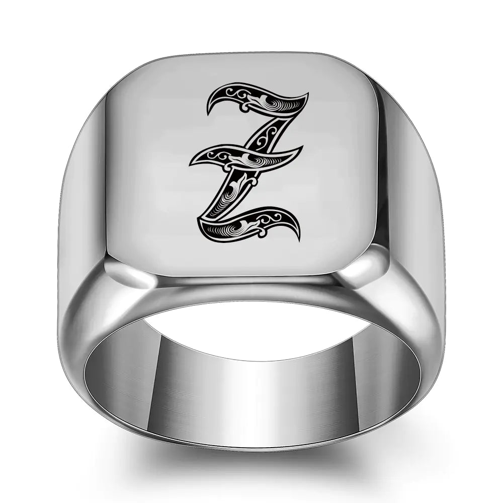 26 Initial Letter Titanium Steel Ring for Men