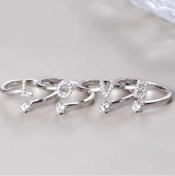 26 Letters Sterling Silver Ring for Women Fashion