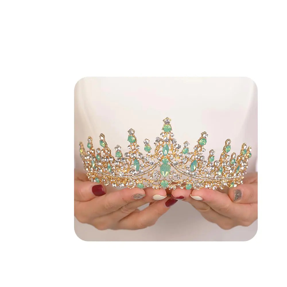JWICOS Baroque Tiara and Crown for Women Vintage Wedding Headband Tiara Hair Accessories for Bride Birthday Prom Party (Green Gold)