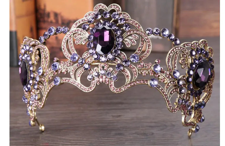 Purple Rhinestone Crystal Crown Headband for Brides