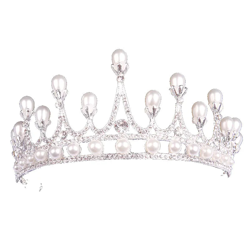 Korean Style Bridal Crown with Pearls and Rhinestones
