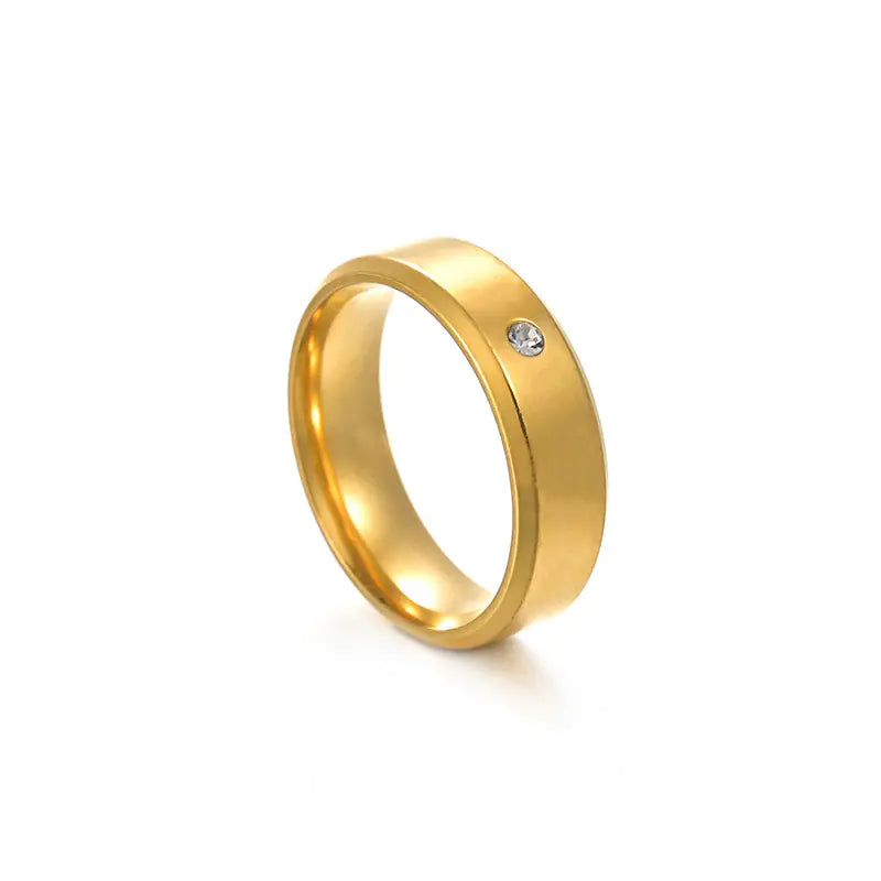 Gold Plated Stainless Steel Double Beveled Zirconia Ring