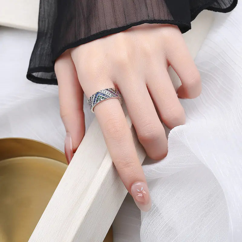 Sterling Silver Ornamental Stone Ring for Women