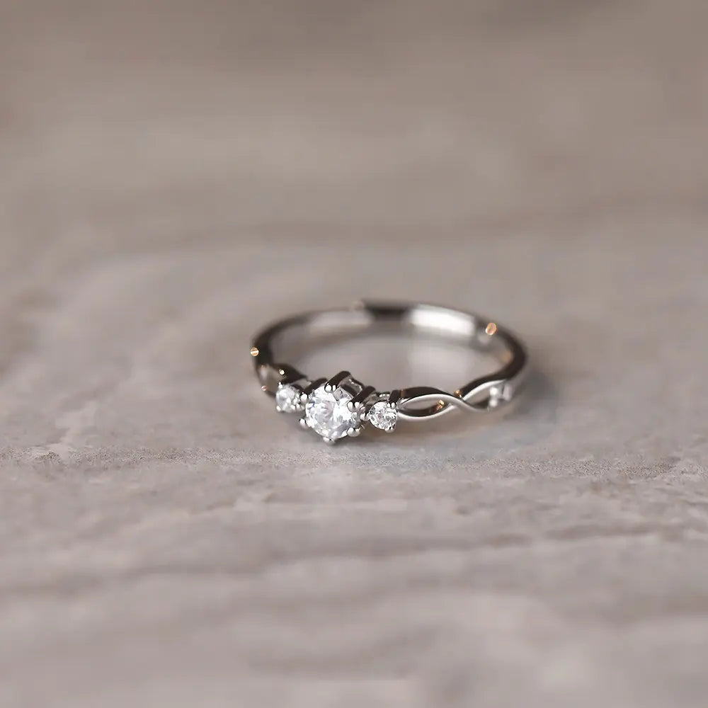 S925 Sterling Silver Simple Diamond Zircon Couple Ring