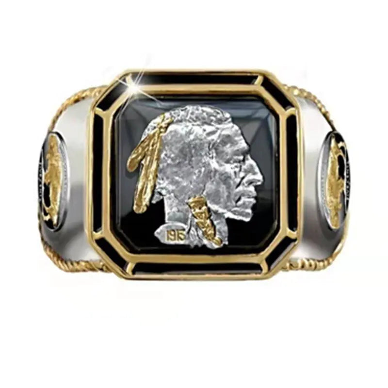 Men's Dual-Colored Gold-Plated Indian Chief Ring