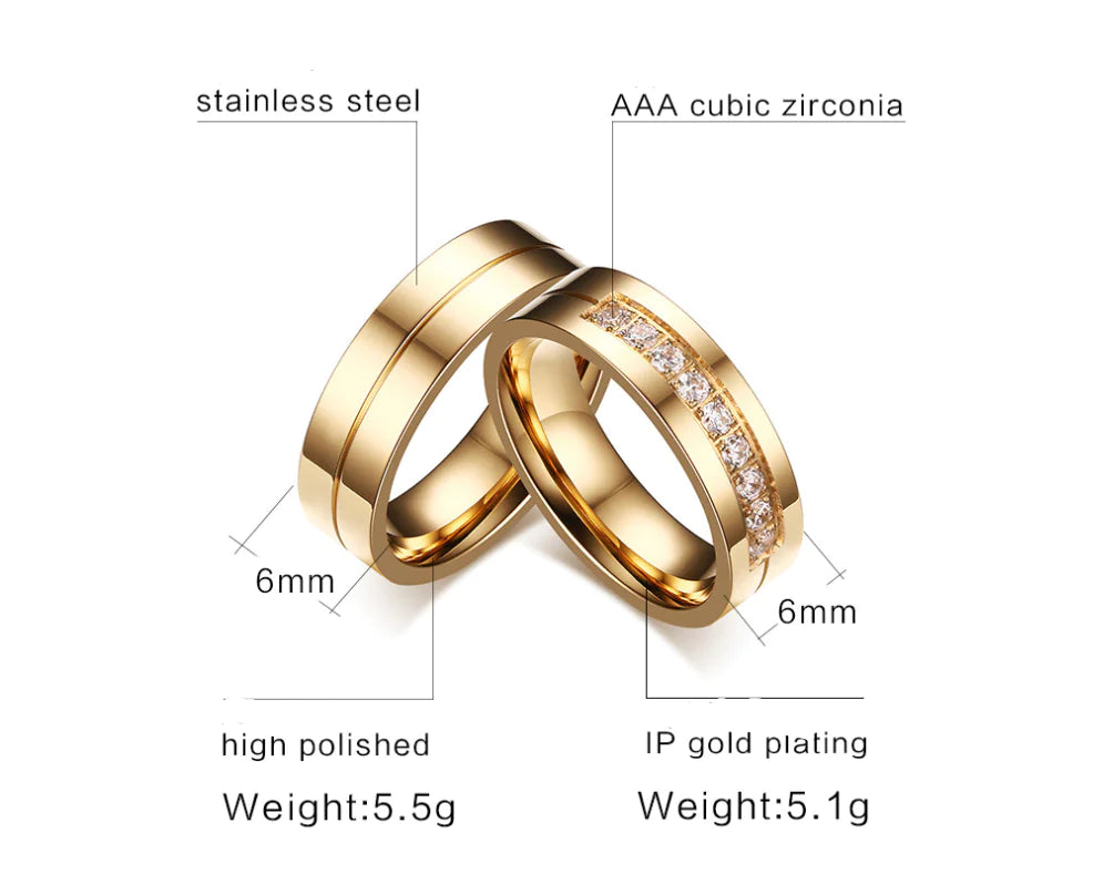 Titanium Steel Couple Rings with Diamond Inlay